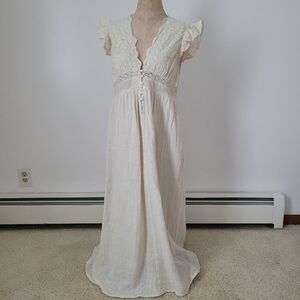 Bluheaven 100% Cotton Eyelet White Cottagecore Peasant Dress L Garden Retro